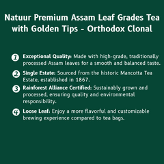 Pure single estate assam tea leaves - orthodox clonal tea with golden tips - leaf grade Pure single estate assam tea leaves - orthodox clonal tea with golden tips - leaf grade