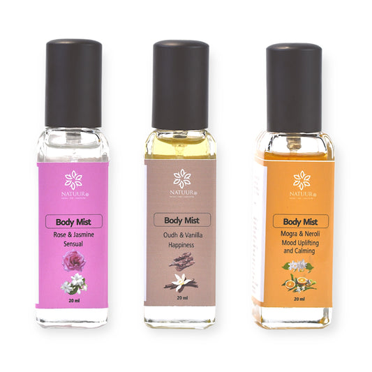 Natuur Body Mist Trio Set - Rose, Oudh, Mogra | 20ml x 3