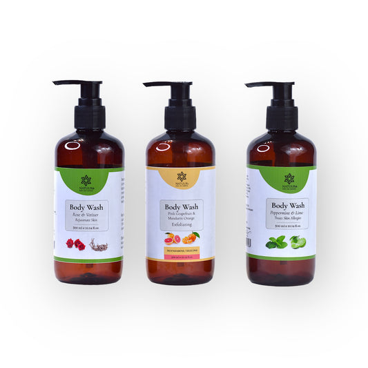 Natuur Body Wash Set (3x300ml) - Rose Vetiver, Grapefruit, Peppermint