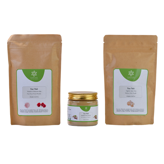 Summer Face Pack Trio: Rose Petal, Sandalwood & Multani Mitti 100g