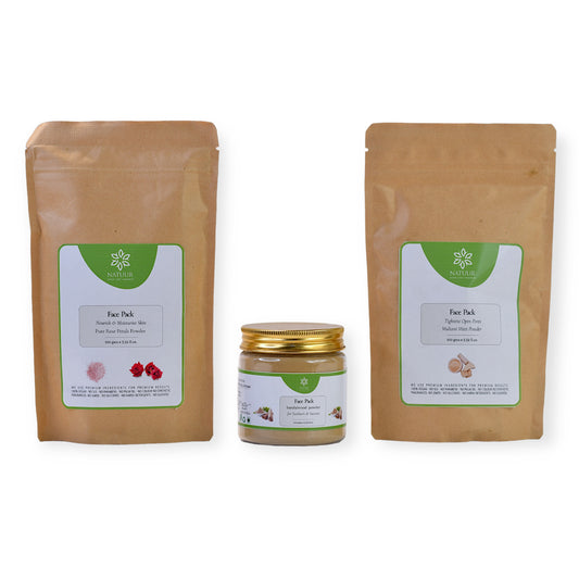 Summer Face Pack Trio: Rose Petal, Sandalwood & Multani Mitti 100g