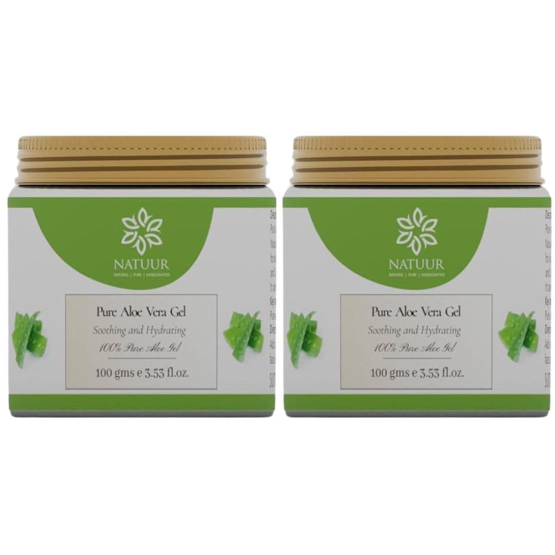 NATUUR - Pure Aloe Vera Gel - 100gmX2 |Soothing and Moisturizing | Hydrates and Moisturizes Dry Skin | Cooling and Soothing Properties | Suitable for Day and Night Use NATUUR - Pure Aloe Vera Gel - 100gmX2 |Soothing and Moisturizing | Hydrates and Moisturizes Dry Skin | Cooling and Soothing Properties | Suitable for Day and Night Use