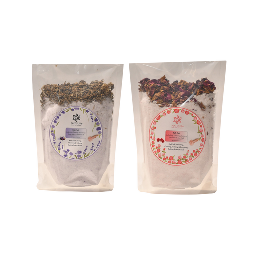 Natuure Bliss: Epsom Salt Bath Rituals with Rose Petals & Lavender Buds pack of 2 - 500 gms each
