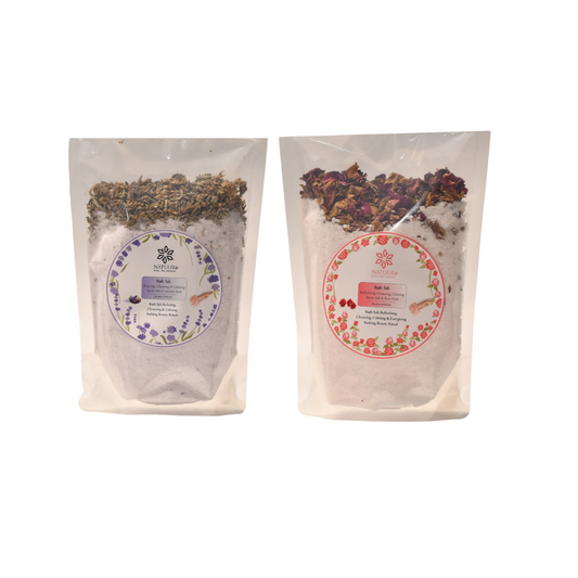 Natuure Bliss: Epsom Salt Bath Rituals with Rose Petals & Lavender Buds pack of 2 - 500 gms each
