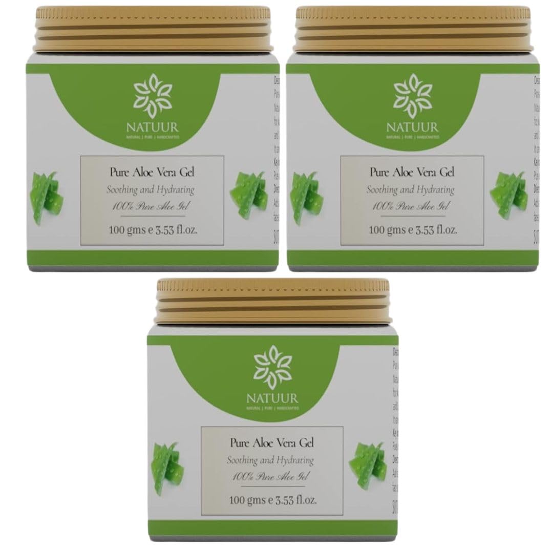 NATUUR - Pure Aloe Vera Gel - 100gmX3 |Soothing and Moisturizing | Hydrates and Moisturizes Dry Skin | Cooling and Soothing Properties | Suitable for Day and Night Use NATUUR - Pure Aloe Vera Gel - 100gmX3 |Soothing and Moisturizing | Hydrates and Moisturizes Dry Skin | Cooling and Soothing Properties | Suitable for Day and Night Use