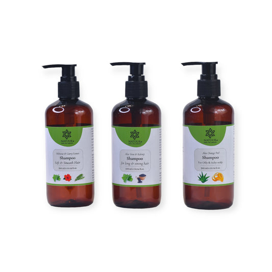 Aloe Vera Shampoo Set: Hibiscus, Kalonji & Orange Peel 300ml x 3