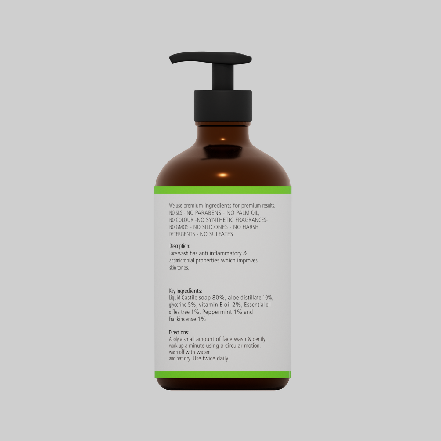 Face Wash Tea tree, Peppermint & Frankincense - Cleansing and Brightening. For Acne Prone skin 300 ml - Natuur.in