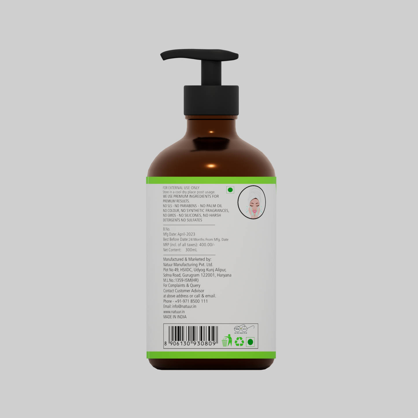 Face Wash Tea tree, Peppermint & Frankincense - Cleansing and Brightening. For Acne Prone skin 300 ml - Natuur.in