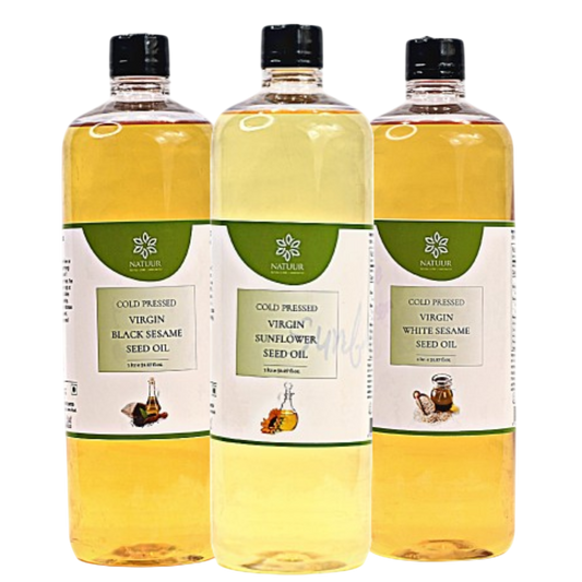 Natuur - Cold Press Edible Oil Pack of 3, 1 Litre each | White Sesame, Black Sesame, Sunflower Cooking Oil for Daily use | 100% Pure and Chemical-Free Oil