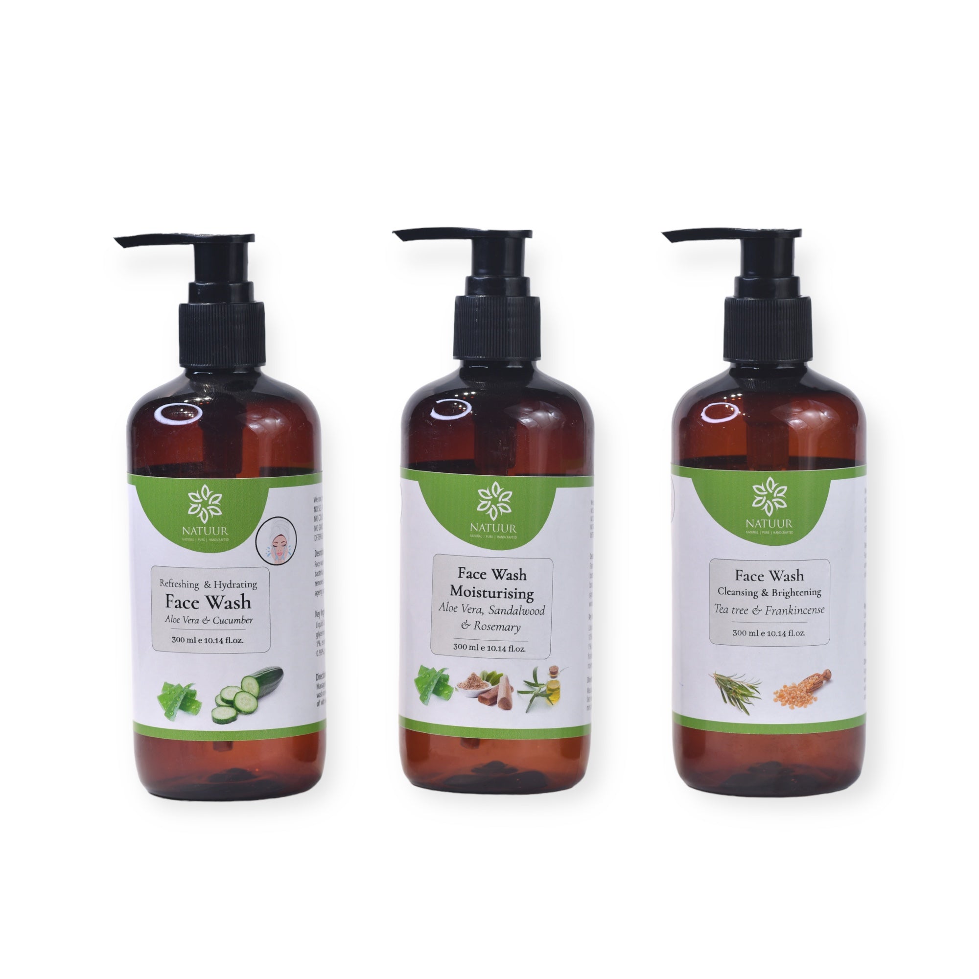 Natuur Face Wash Set 300 ml - Aloe Cucumber, Vitamin E, and Tea Tree Formulas for Refreshing and Nourishing Skin Care. Natuur Face Wash Set 300 ml - Aloe Cucumber, Vitamin E, and Tea Tree Formulas for Refreshing and Nourishing Skin Care.