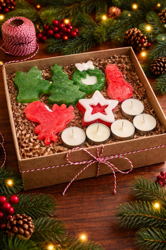 6 Handcrafted X-Mas Soaps + 5–6 Tea Light Candles | Festive Wellness Set
