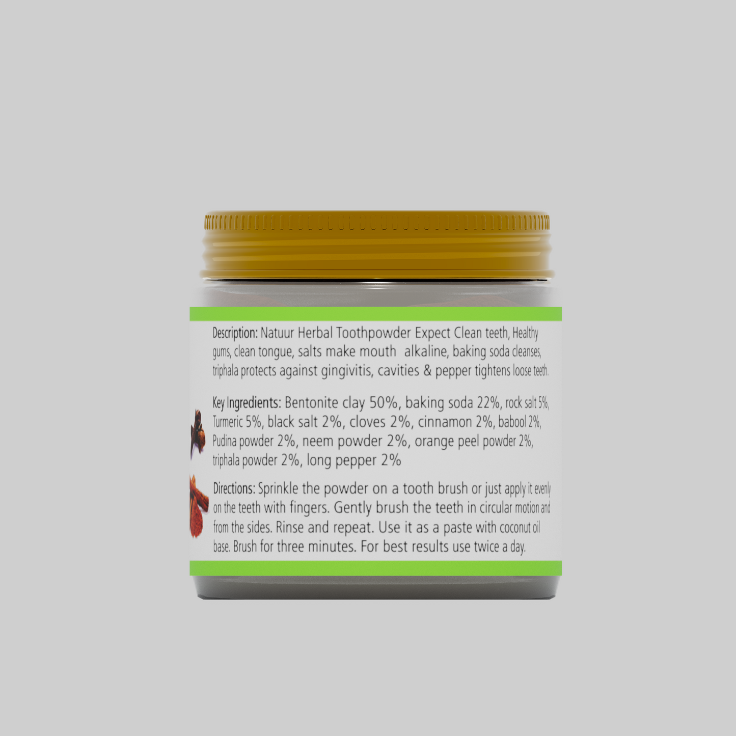 Herbal Toothpowder - Turmeric, Cinnamon & Cloves(100g) - Natuur.in
