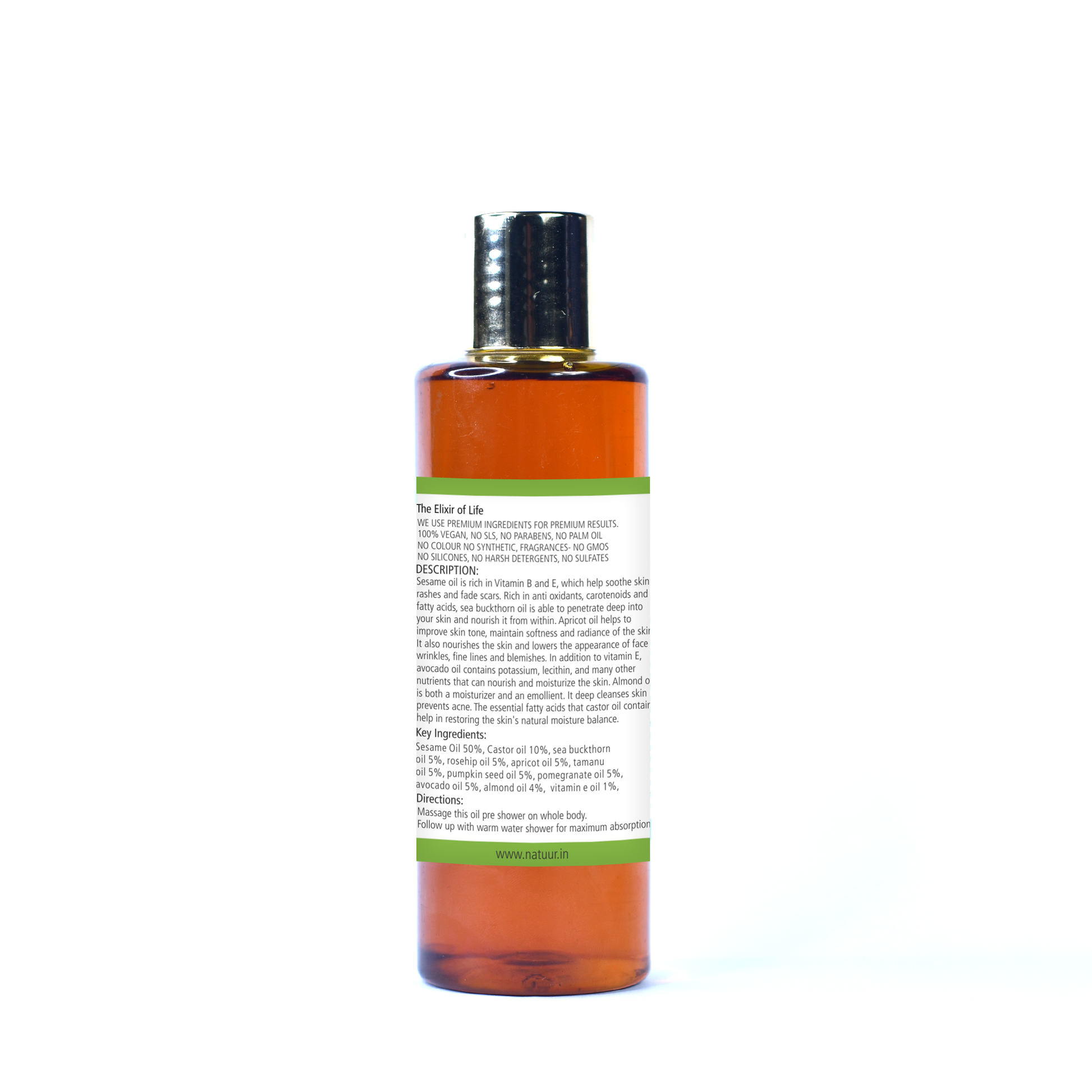 Body Massage Oil For Deep Skin Nourishment - Seabuckthorn, Apricot and Avocado 200ml - Natuur.in