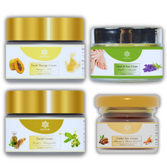 4 creams - anti aging, under eye, hand and foot cream, hemp honeysuckle cream (50 + 15 + 50 + 50 gms )