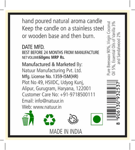 Beeswax Candle - Vanilla & Sandalwood