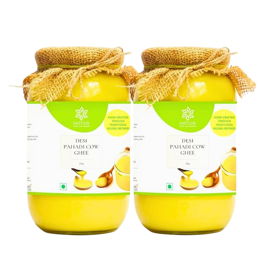 Natuur - Desi Cow Pahadi Ghee 1kg X 2 Pcs| Vedic Bilona method-Curd Churned-Golden | Grainy & Aromatic, Keto Friendly| All-Natural and Nutritious Ghee