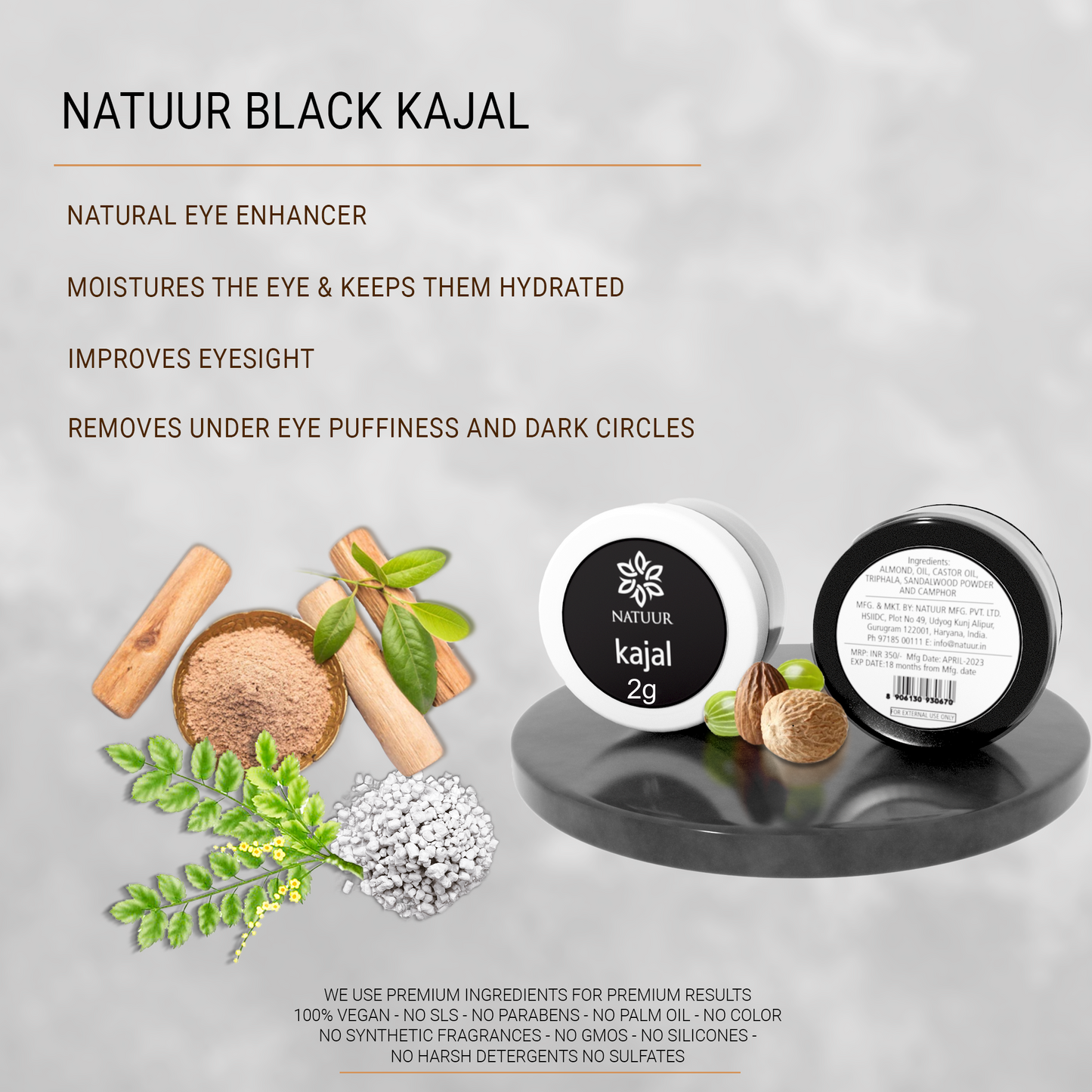 Black kajal - Naturally made, cools eyes and improves vision - Natuur.in