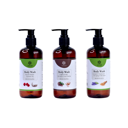 Natuur Body Wash Trio: Rose Vetiver, Coffee Salt, Frankincense - 300ml