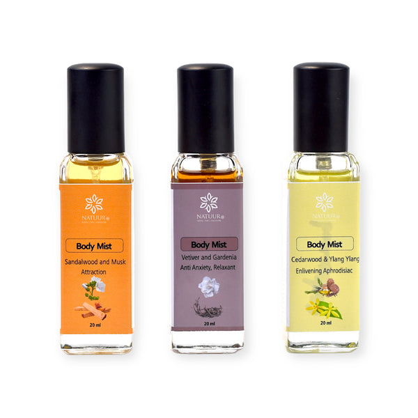 Body Mists for Him: Cedarwood, Vetiver, Sandalwood (20ml x 3)& Musk