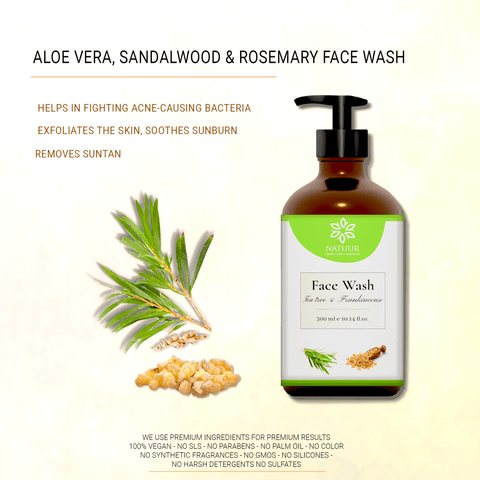 Face Wash Tea tree, Peppermint & Frankincense - Cleansing and Brightening. For Acne Prone skin 300 ml - Natuur.in