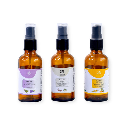 Facial Mists Kit for Summers (Firangipani Kewda, Vetiver Chamomile, Tea tree Lavender ) 50 ml x 3