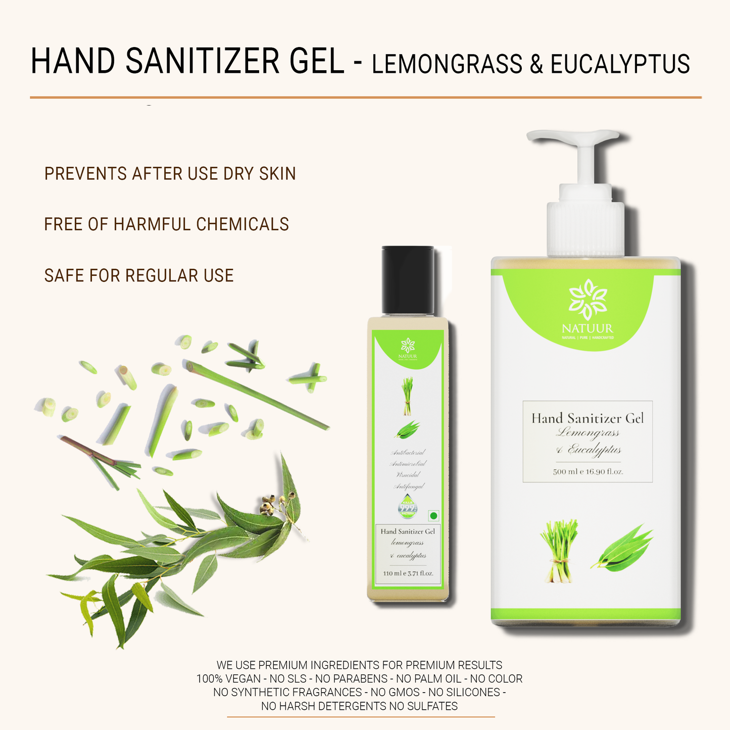 Hand sanitizer gel - lemongrass and eucalyptus 500 ml