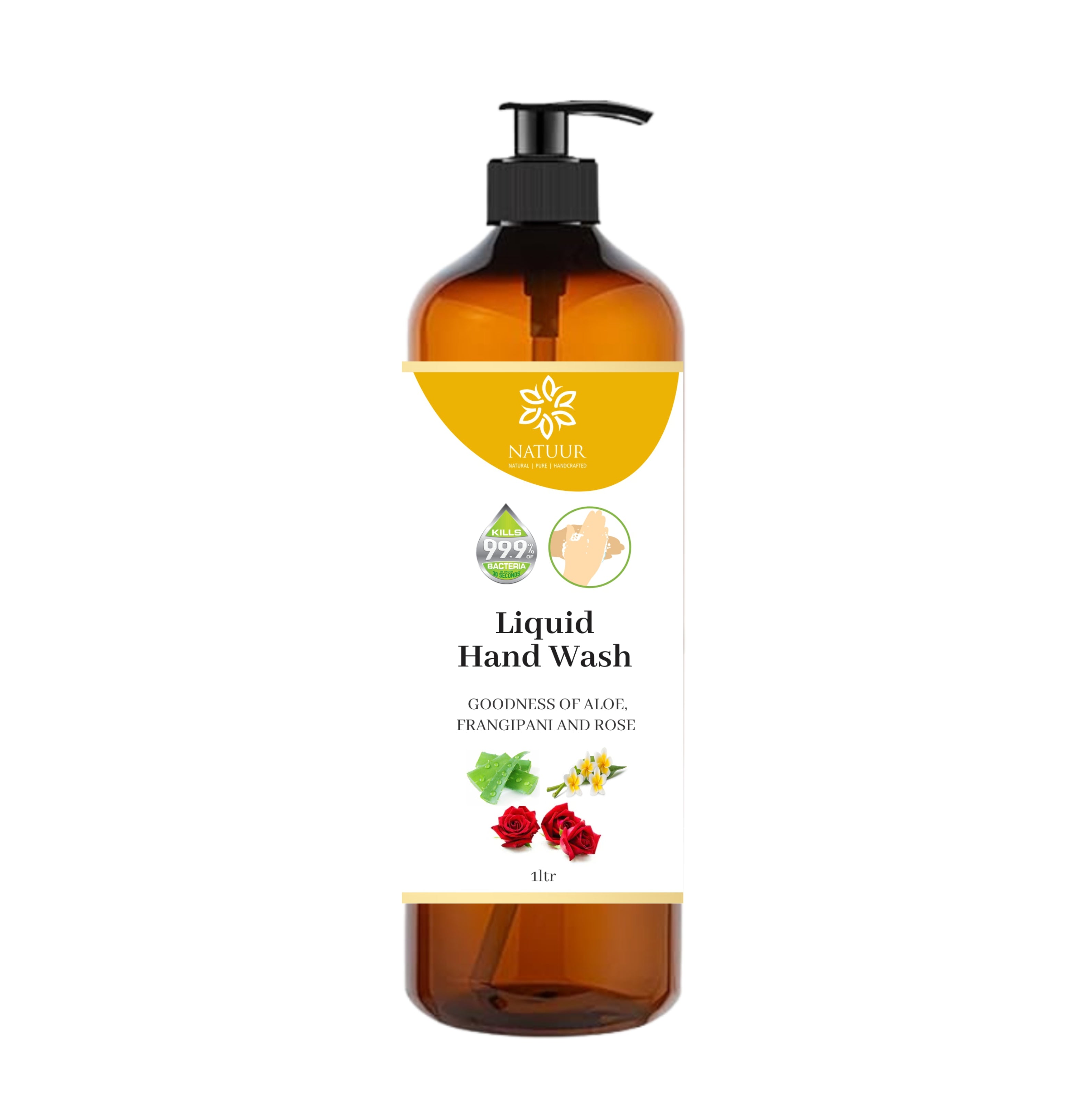 Natuur Liquid Hand Wash 1L with Aloe, Frangipani, and Rose