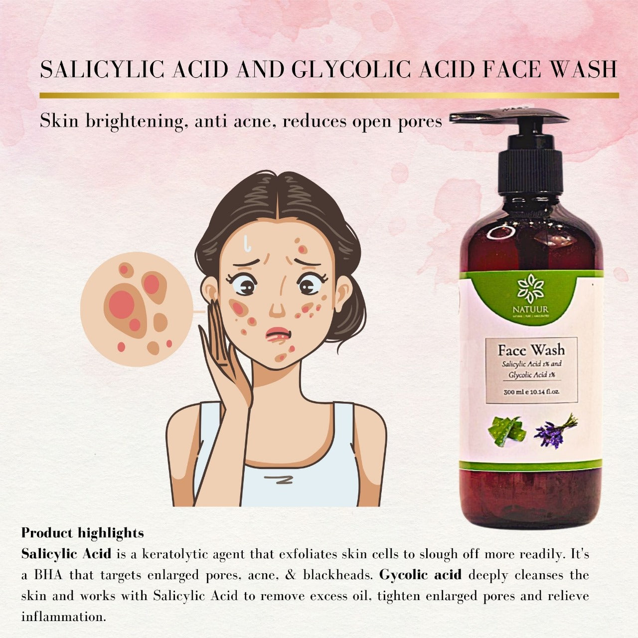 Face wash Salicylic Acid and Glycolic acid - for pigmented and acne prone skin 50 ml / 100 ml/ 300 ml