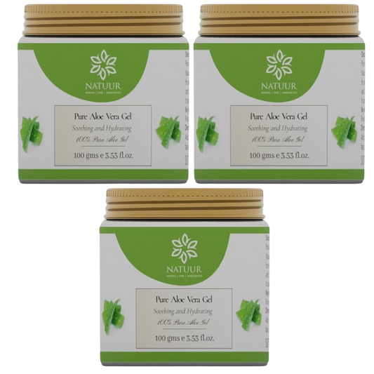 NATUUR - Pure Aloe Vera Gel - 100gmX3 |Soothing and Moisturizing | Hydrates and Moisturizes Dry Skin | Cooling and Soothing Properties | Suitable for Day and Night Use