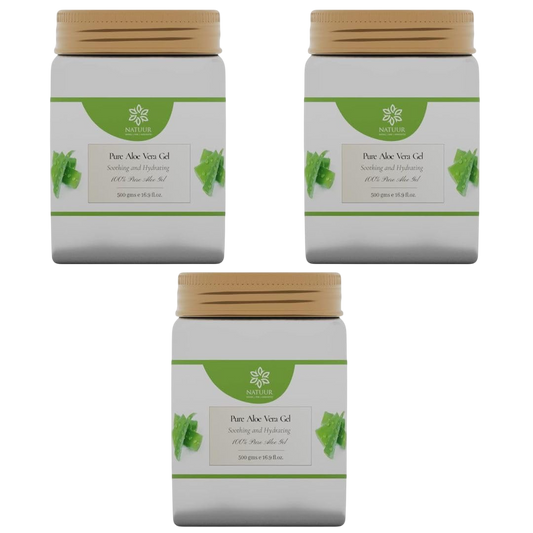 NATUUR - Pure Aloe Vera Gel - 500gmX3 |Soothing and Moisturizing | Hydrates and Moisturizes Dry Skin | Cooling and Soothing Properties | Suitable for Day and Night Use