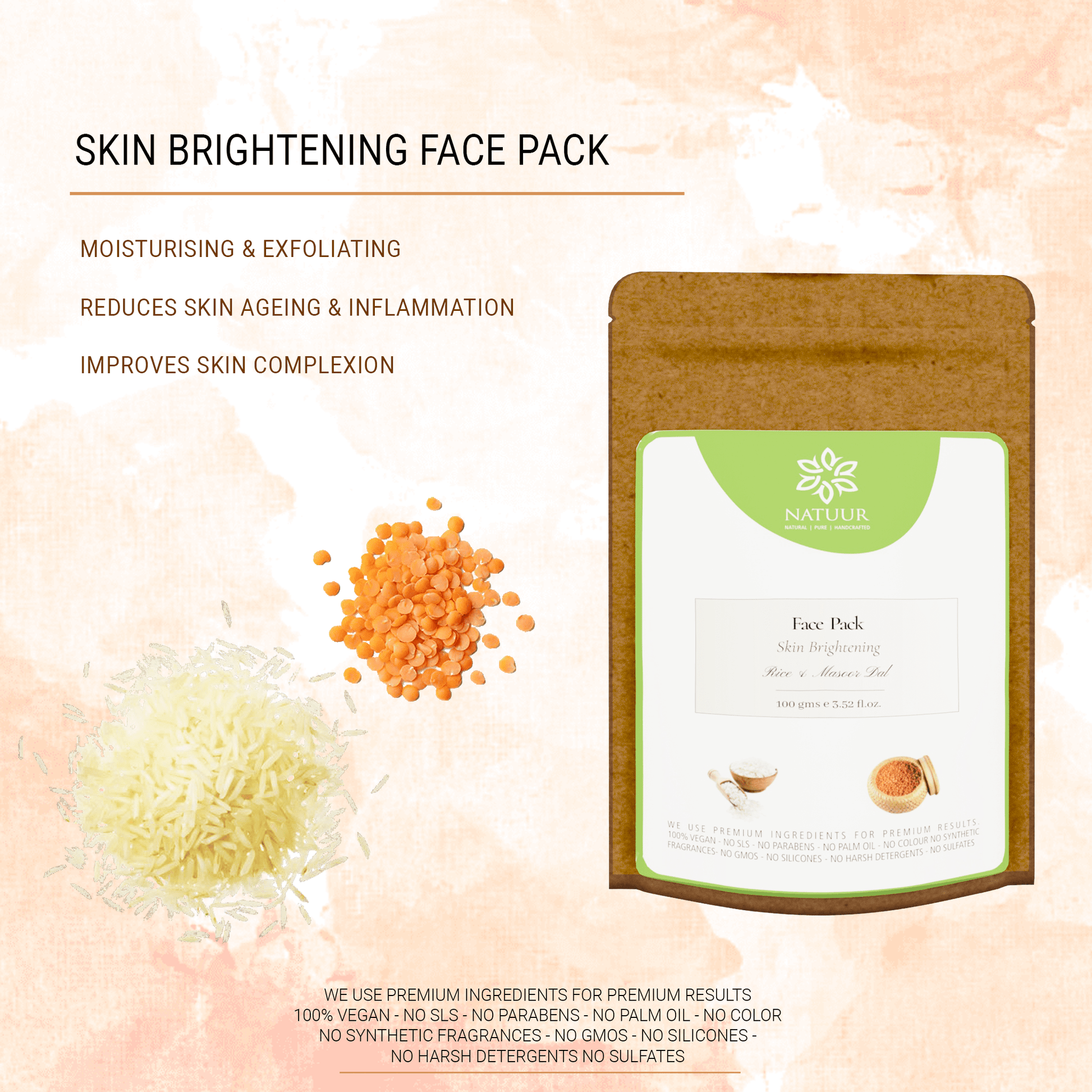 Face Pack Rice & Masoor Dal - Skin Brightening  100 gms - Natuur.in