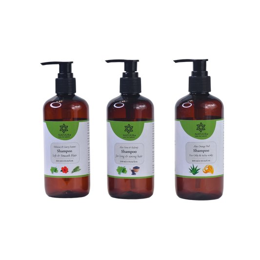 Aloe Vera Shampoo Set: Hibiscus, Kalonji & Orange Peel 300ml x 3