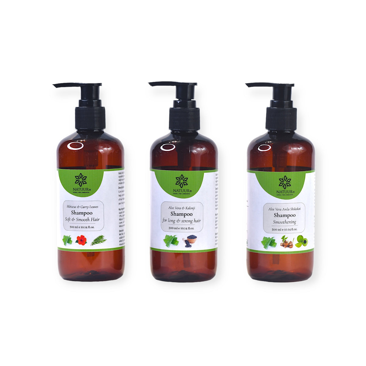 Aloe Vera Shampoo Set: Hibiscus, Kalonji & Orange Peel 300ml x 3