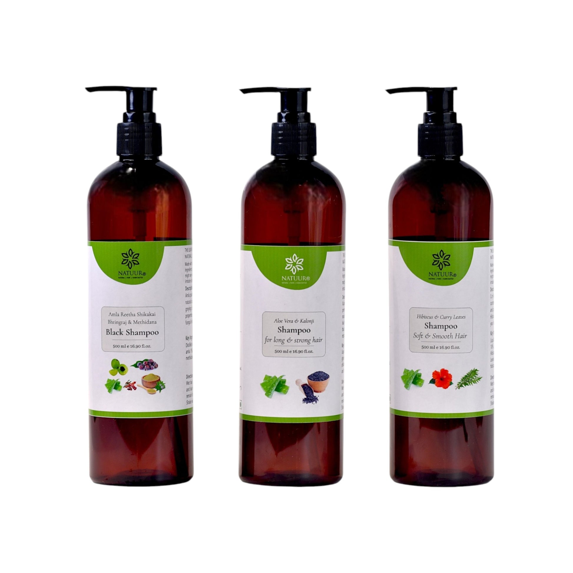 Natuur 3 Shampoo Collection: Black, Aloe Hibiscus, Aloe Kalonji 500ml
