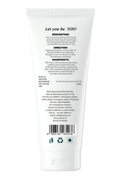 Sunscreen - SPF 50 - with hyaluronic acid, apricot and lavender oils