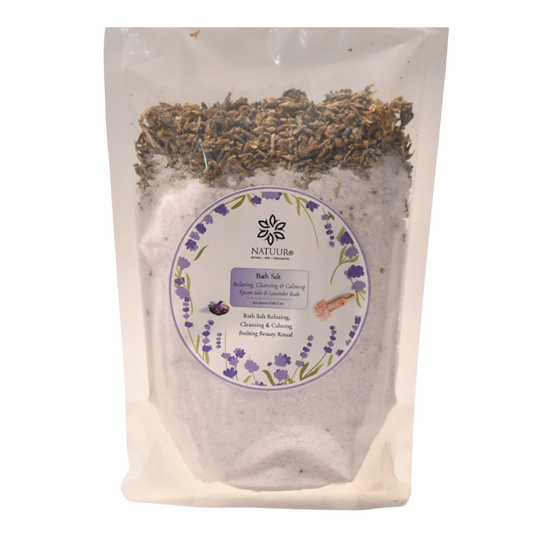 Lavender Bath Salt with Epsom Salts and Lavender Buds [500ml] - Relaxing, Cleansing & Calming Bathing Ritual