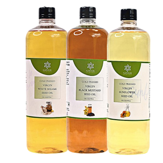 Natuur - Cold Press Edible Oil Pack of 3, 1 Litre each | White Sesame, Black Mustard, Sunflower Cooking Oil for Daily use | 100% Pure and Chemical-Free Oil
