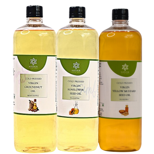Natuur - Cold Press Edible Oil Pack of 3, 1 Litre each | Groundnut oil, Yellow Mustard, Sunflower Cooking Oil for Daily use | 100% Pure and Chemical-Free Oil