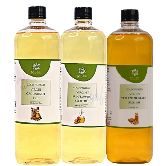 Natuur - Cold Press Edible Oil Pack of 3, 1 Litre each | Groundnut oil, Yellow Mustard, Sunflower Cooking Oil for Daily use | 100% Pure and Chemical-Free Oil