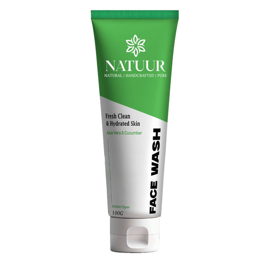 Natuur.in Daily Face Wash with aloe vera and cucumber in a green and white 100g squeeze tube.