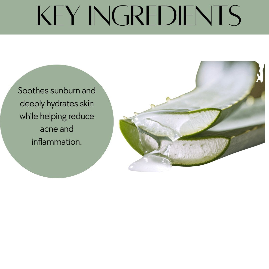 Natuur.in soothing aloe gel showing fresh aloe vera leaf cross-section with clear gel for skin hydration