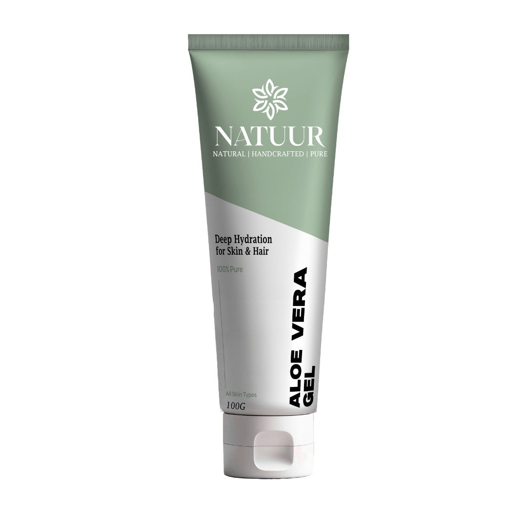 Natuur.in soothing aloe vera gel in a 100g green and white squeeze tube for skin and hair hydration