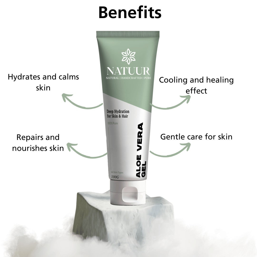 Natuur.in soothing aloe vera gel in a 100g tube, designed to hydrate, calm, and restore skin with a cooling effect.