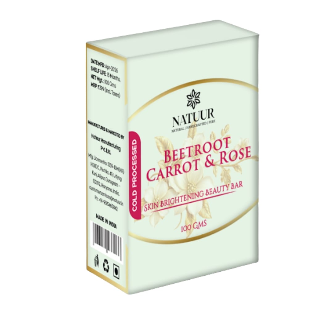 Natuur.in Beetroot Carrot and Rose skin brightening beauty bar in a rectangular box with floral botanical design.