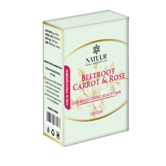 Natuur.in Beetroot Carrot and Rose skin brightening beauty bar in a rectangular box with floral botanical design.