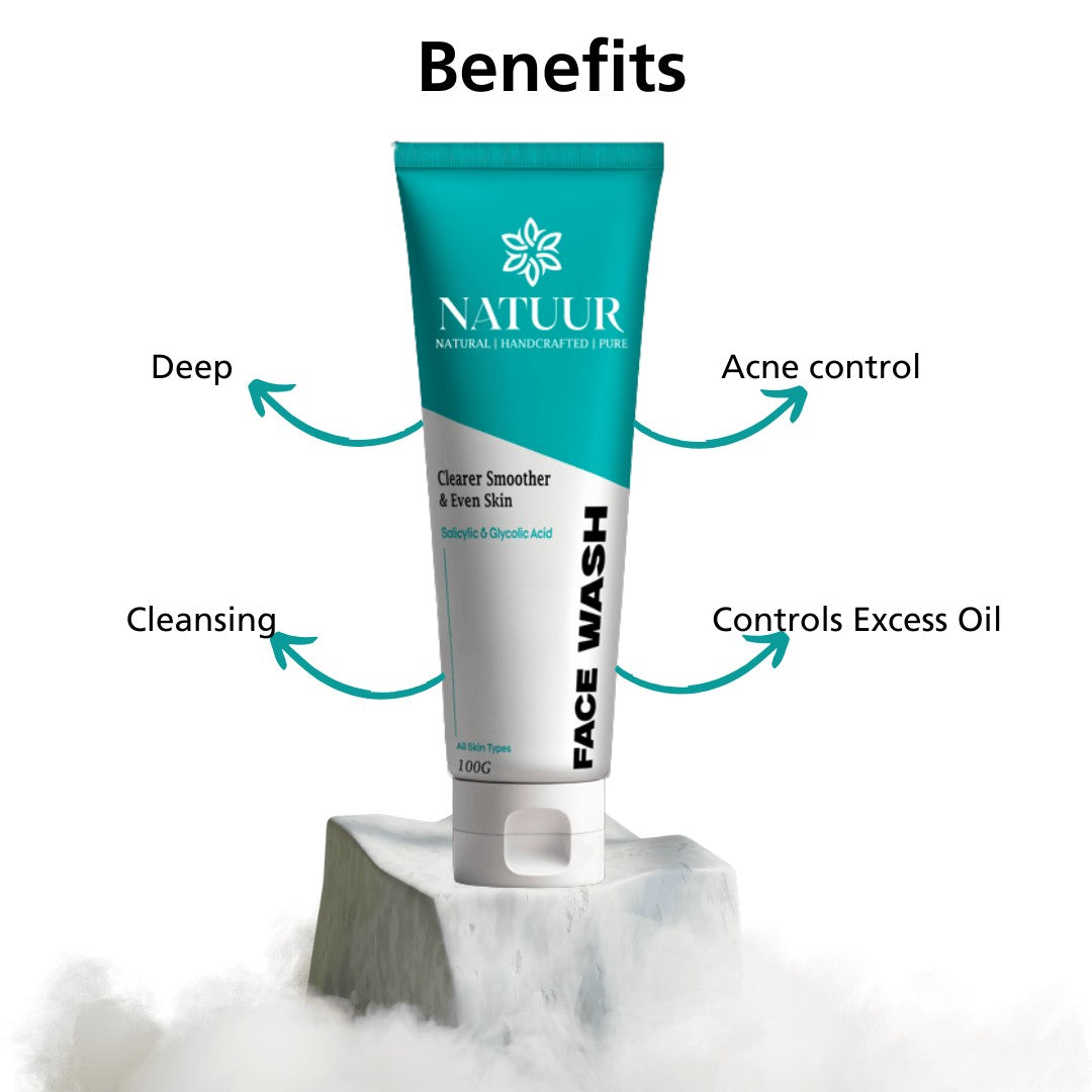 Natuur.in clarifying face wash tube with salicylic and glycolic acid for acne control and oil balance