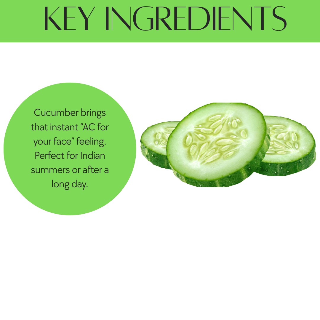 Natuur.in Daily Hydrating Cleanser key ingredients graphic featuring fresh cucumber slices for cooling skin benefits