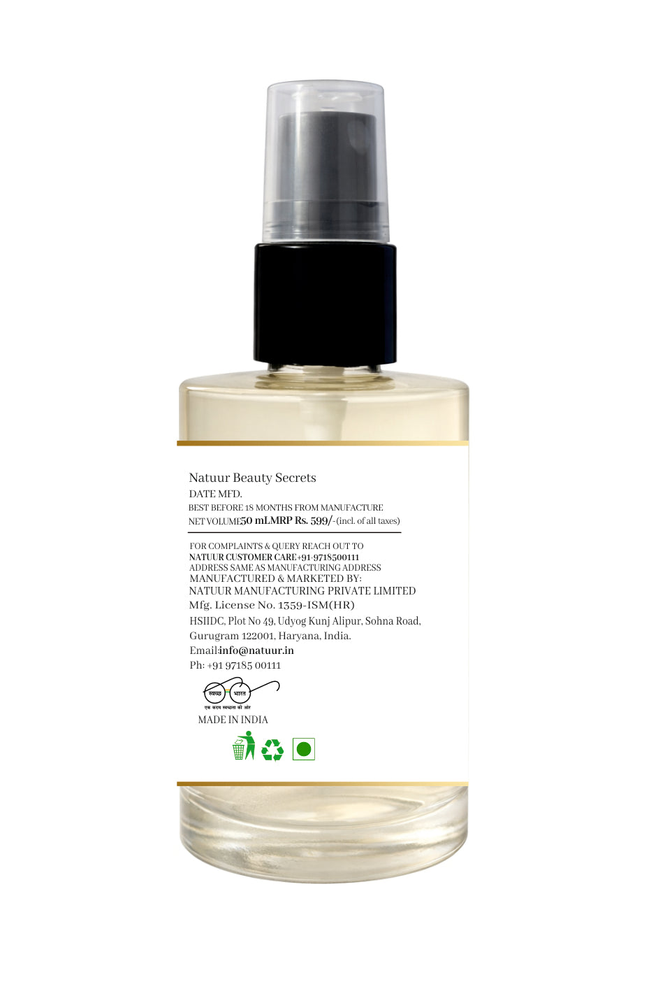 Natuur.in Ember eau de toilette bottle back view showing product information label and clear glass design