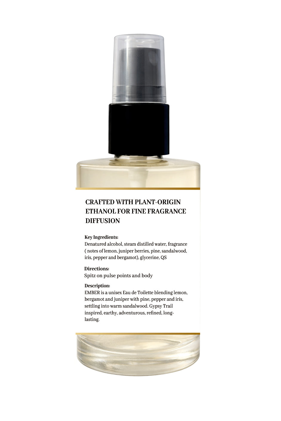 Natuur.in Ember unisex eau de toilette spray bottle with minimalist label featuring woody and citrus scent notes.