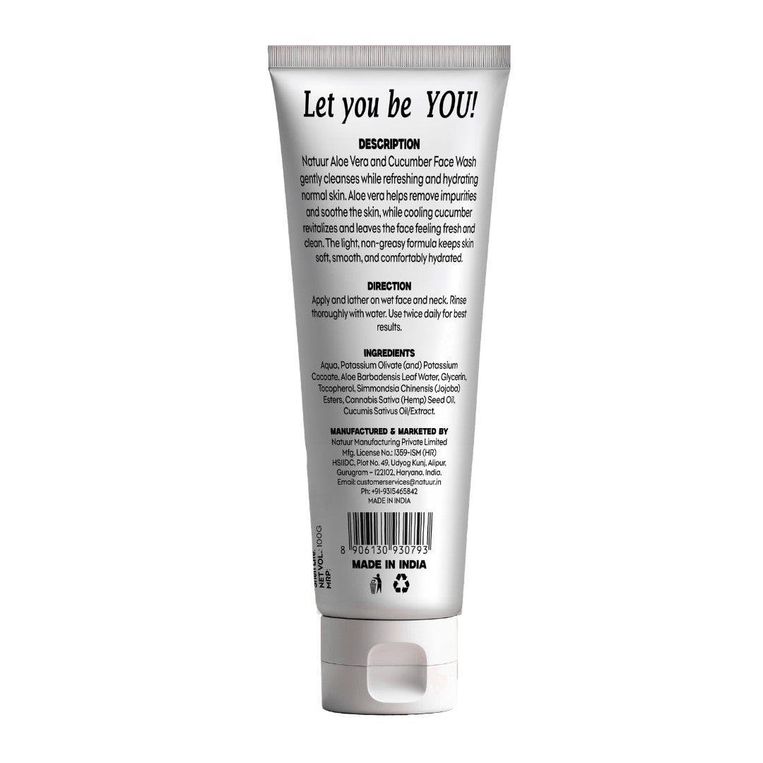 Back view of Natuur.in Daily Hydrating Cleanser tube showing ingredients and usage instructions on white label